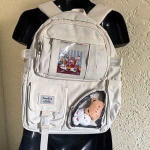 YAMTION White Backpack with Cute Patches SLEEVES TO PUT SMALL FAVORITE TOY!